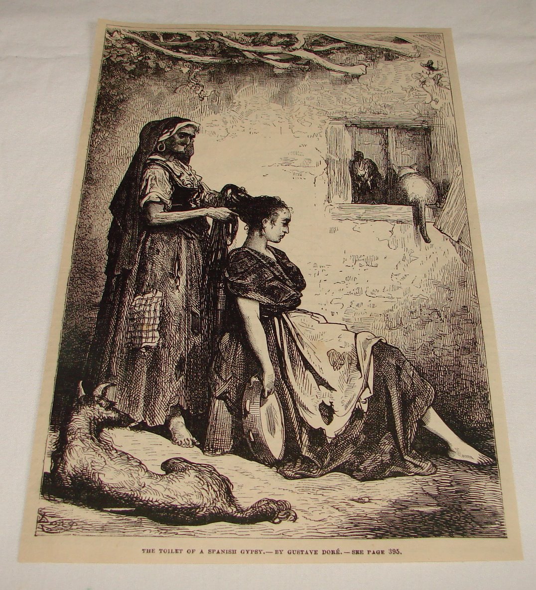 1876 magazine engraving ~ TOILET OF SPANISH GYPSY