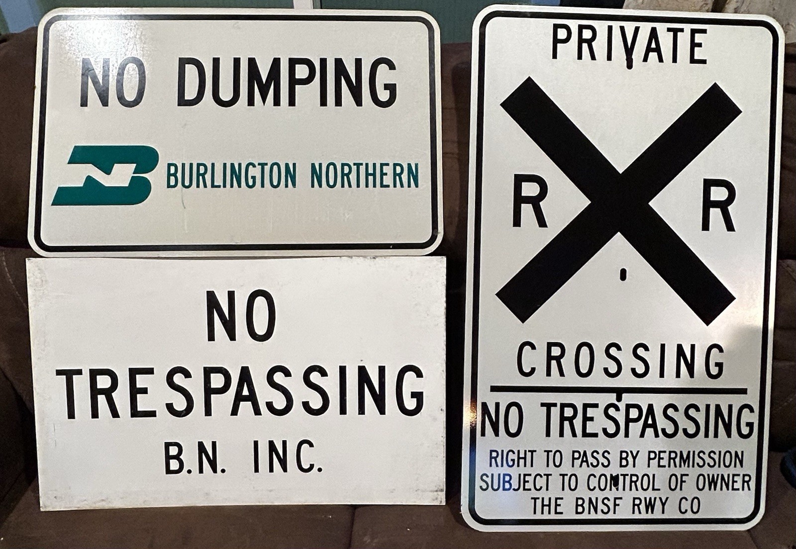 3 Vtg Burlington Northern B N Inc Railroad NO TRESPASSING Sign No Dumping 3 Vtg Burlington Northern B N Inc Railroad NO TRESPASSING Sign No Dumping