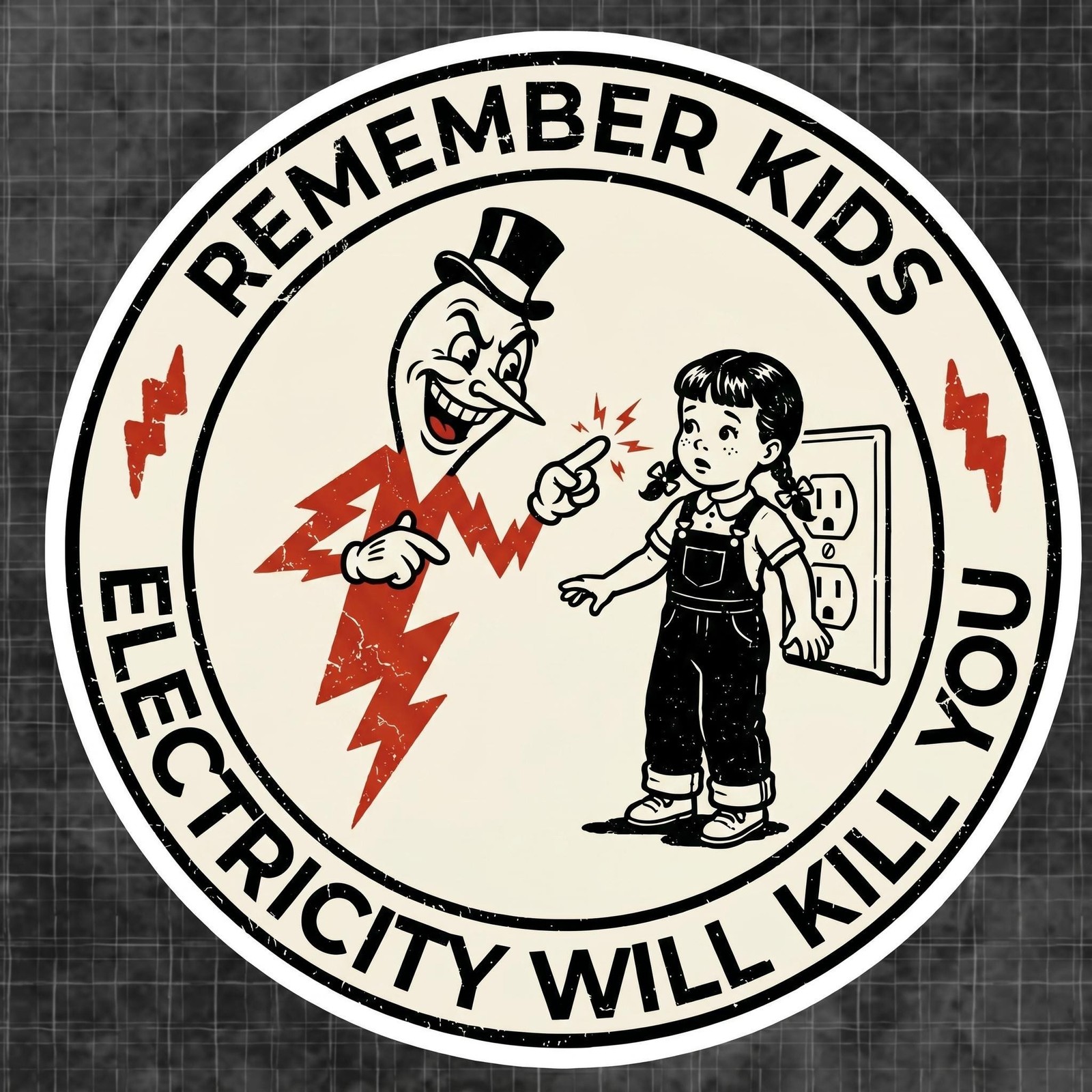 Funny Retro Sticker Vintage Decal Electricity Warning Nostalgic 70s Art Funny Retro Sticker Vintage Decal Electricity Warning Nostalgic 70s Art