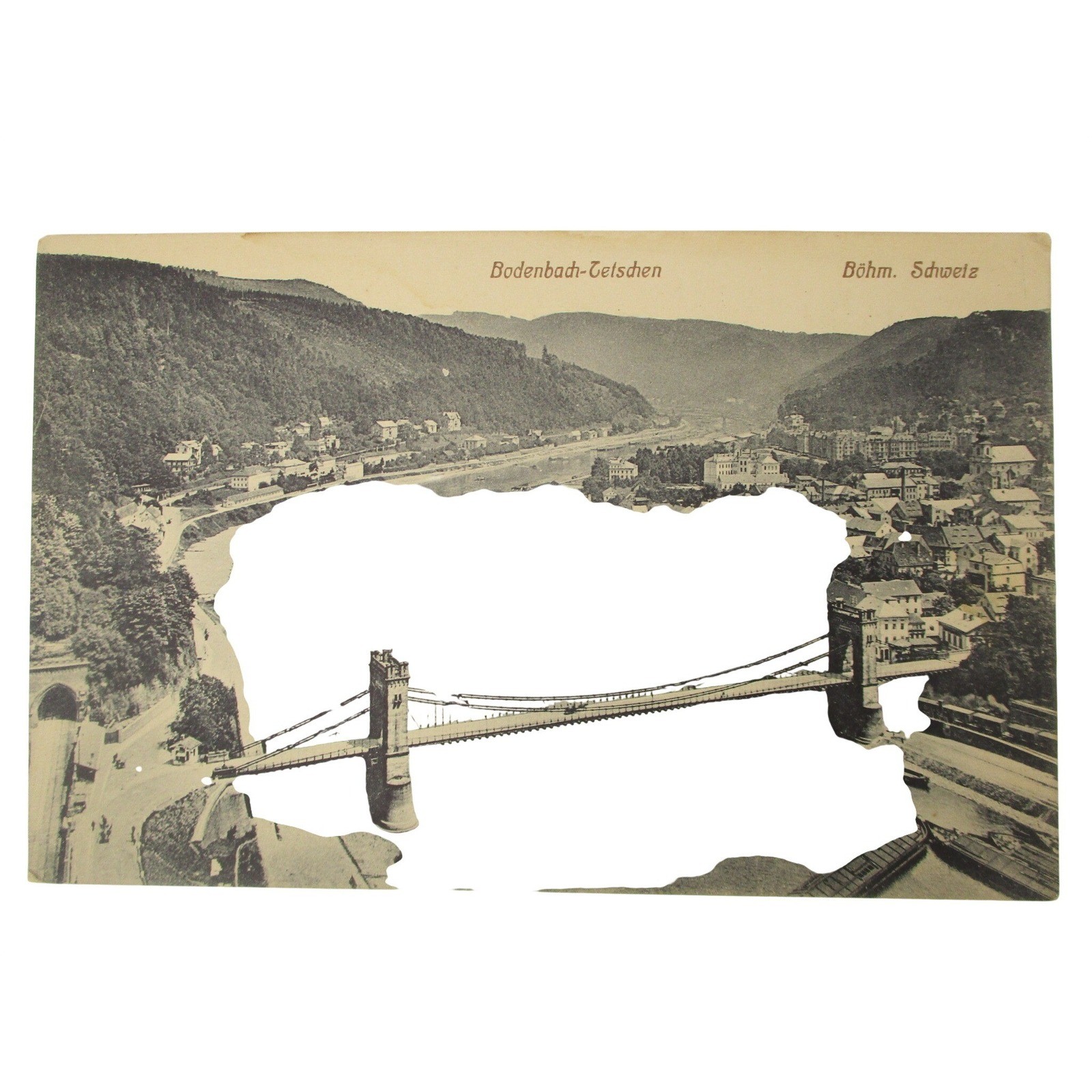 Vintage Bodenbach-Tetschen Böhm Schweiz Postcard Elbe River Bridge View Keil