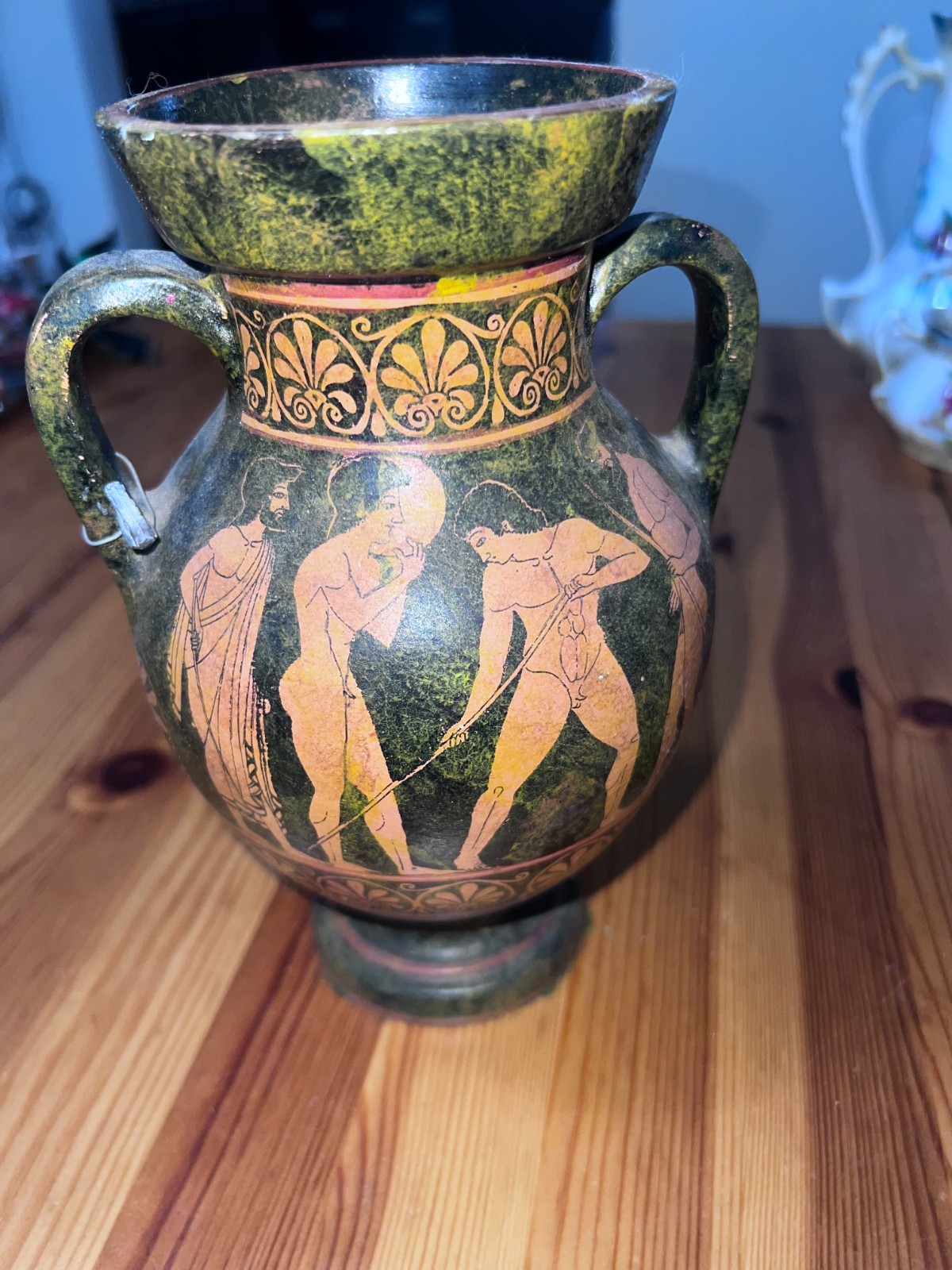 Handmade Greek Amphora Vase Replica,8”Black-Figure Pottery,Mythological Warrior