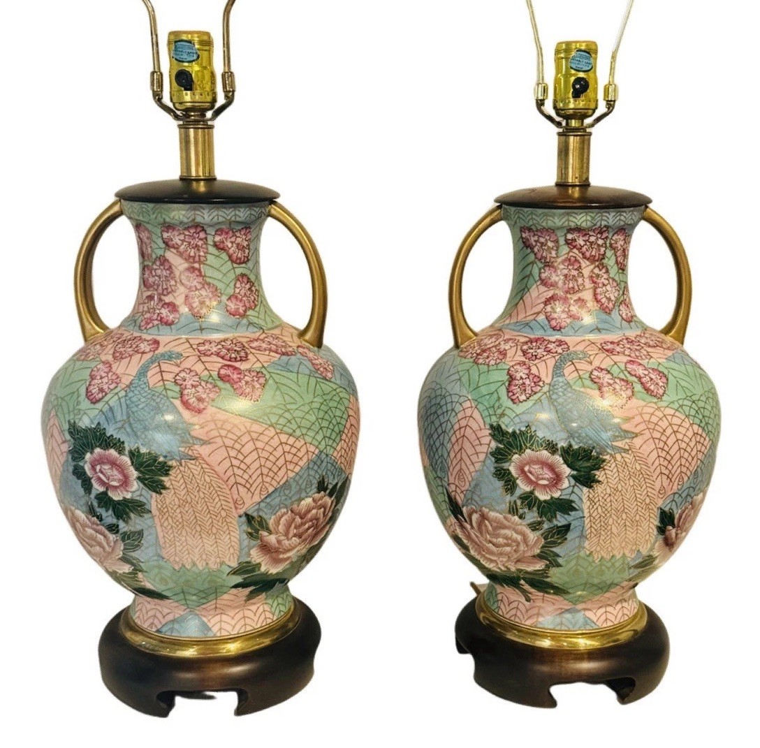 Vintage Frederick Cooper Lamps Pair Asian Chinoiserie Ceramic 20.5" Tall EUC Vintage Frederick Cooper Lamps Pair Asian Chinoiserie Ceramic 20.5" Tall EUC