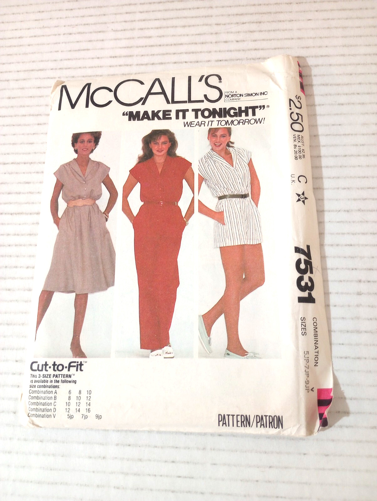 McCall's Sewing Pattern 7531 Cut To Fit Sizes 5JP 7JP 9JP Dress And Jumpsuit McCall's Sewing Pattern 7531 Cut To Fit Sizes 5JP 7JP 9JP Dress And Jumpsuit