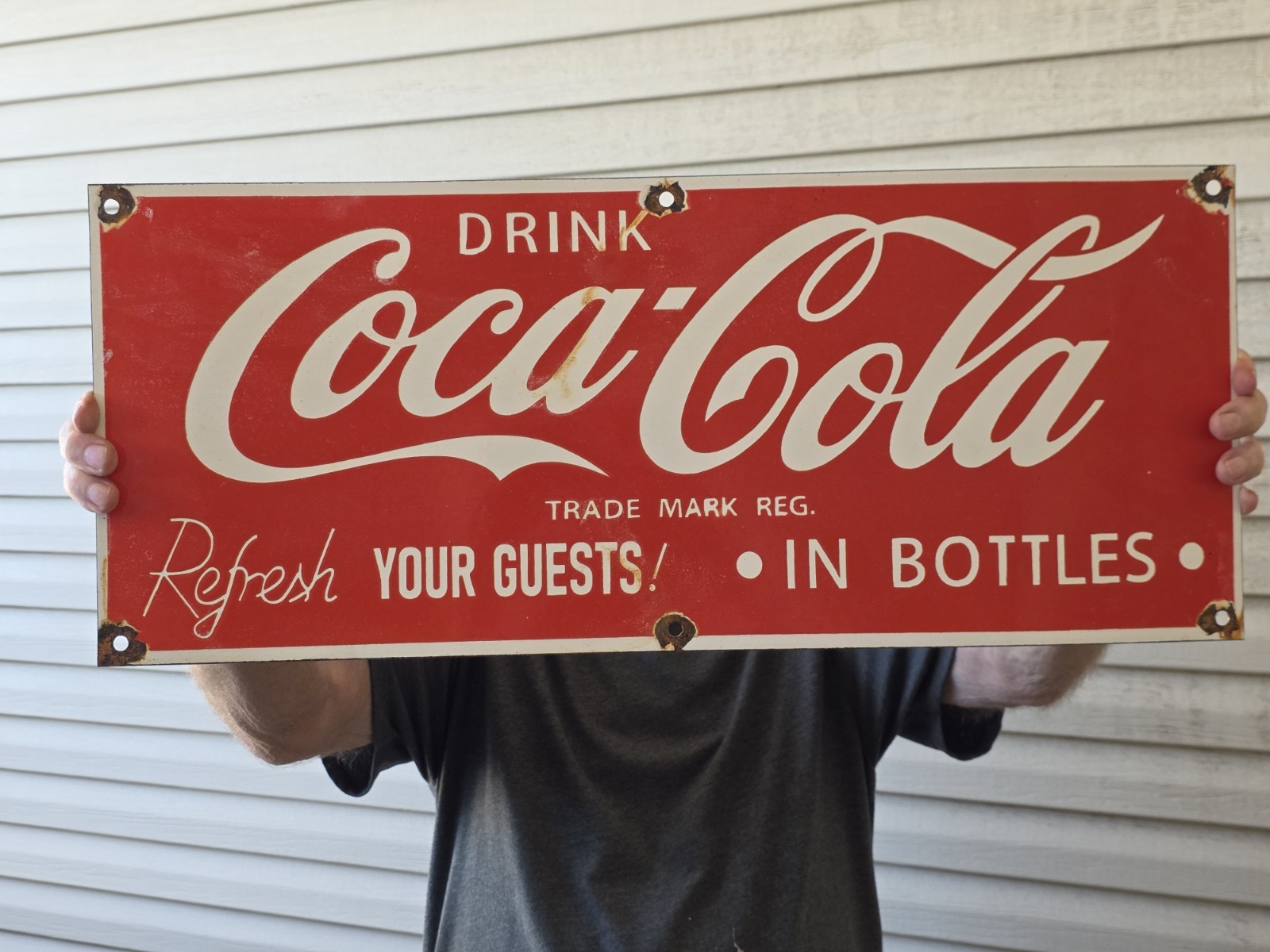  VINTAGE 1950'S COCA COLA IN BOTTLES PORCELAIN  SIGN 24"X10" INCHES