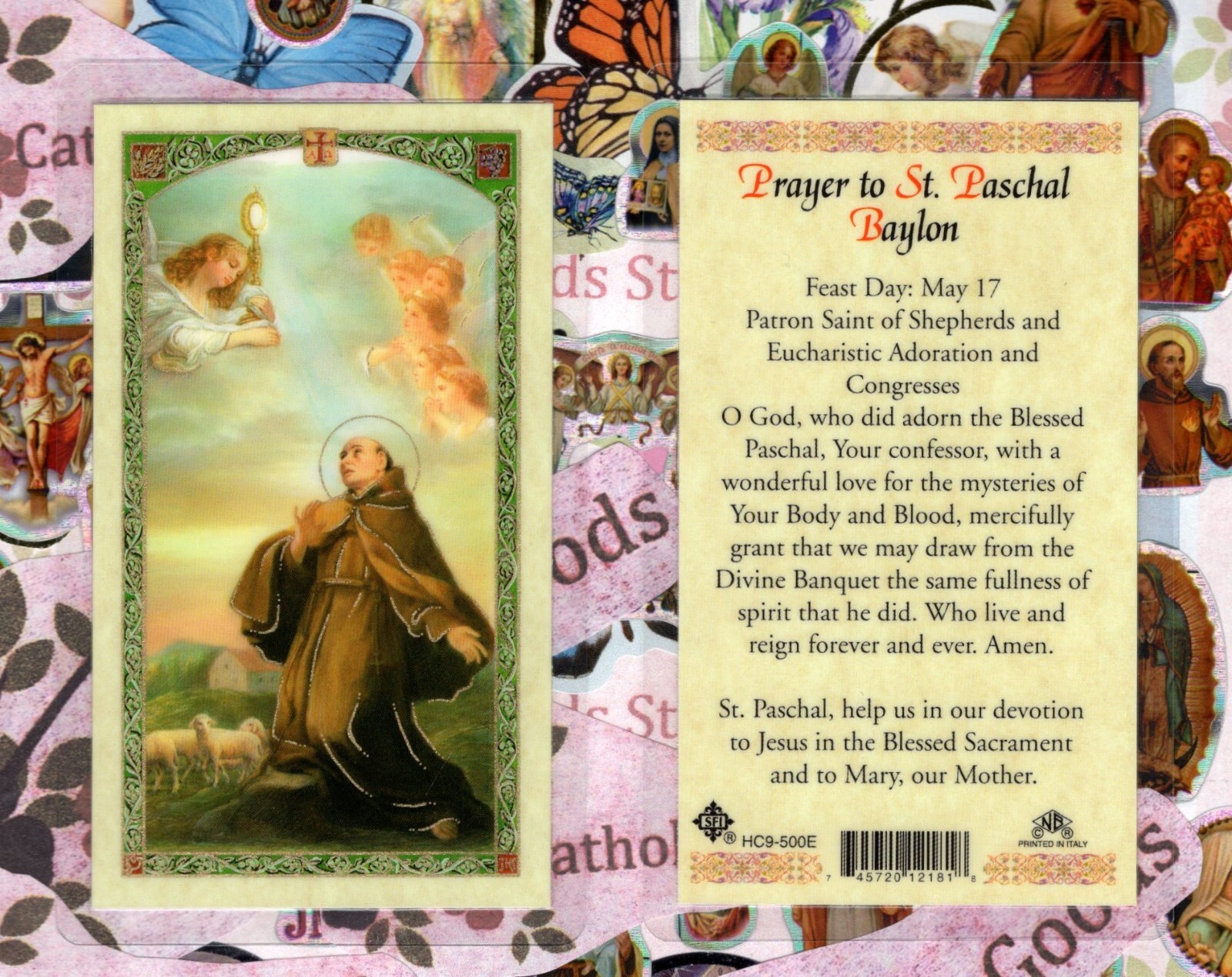 Prayer to Saint Paschal Baylon - Laminated Holy Card 500E Prayer to Saint Paschal Baylon - Laminated Holy Card 500E