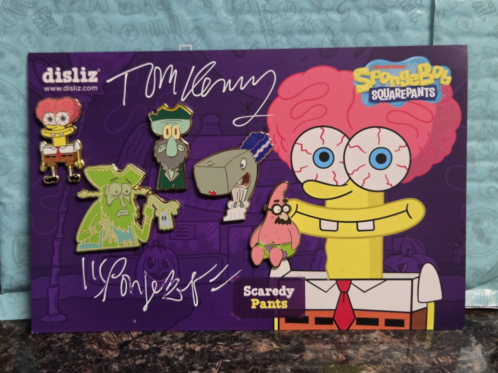 Nickelodean disliz Spongebob Squarepants Enamel Pin Set Signed By Tom Kenny