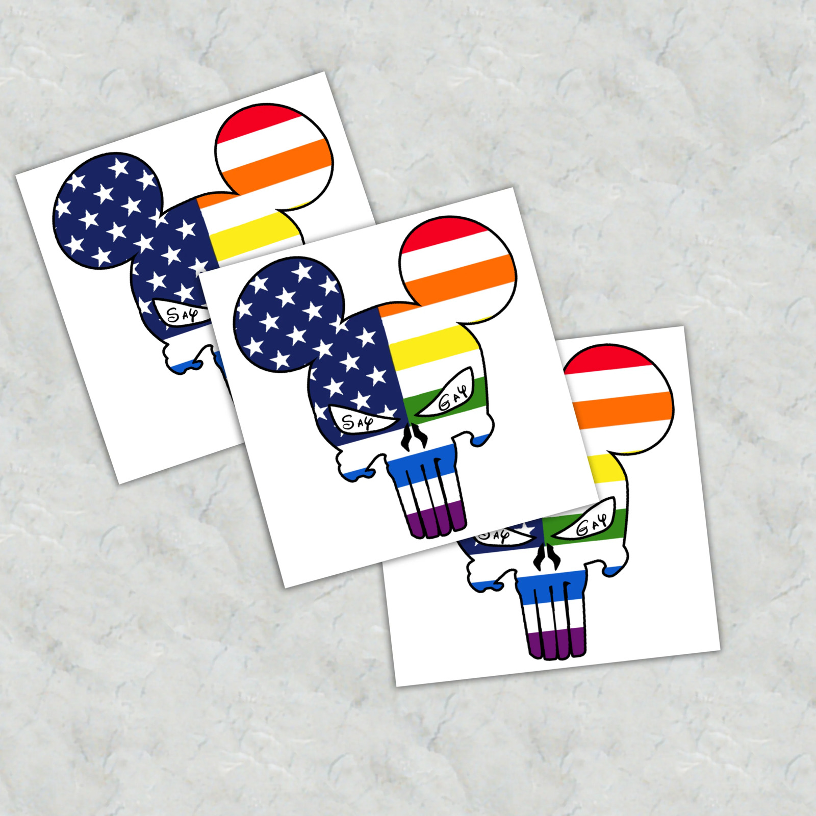 3 Pack Say Gay Disney Support Mickey Punisher Mashup Stickers. FREE USA SHIPPING