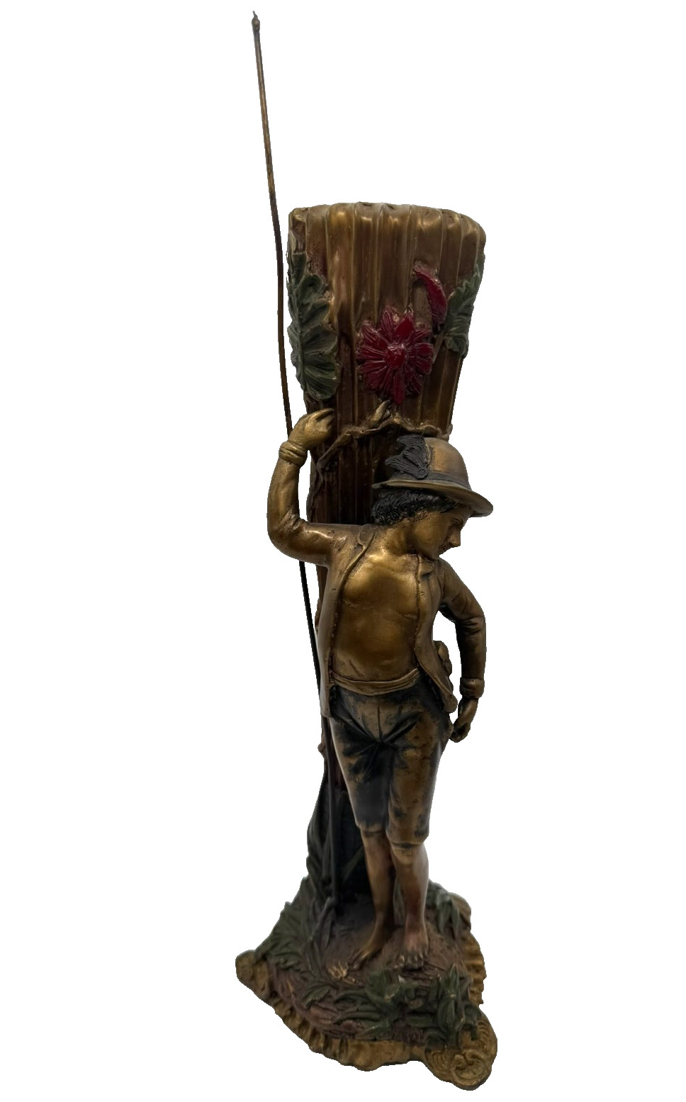 Antique Art Nouveau Figural Boy Bronze Flower Vase 15" Tall