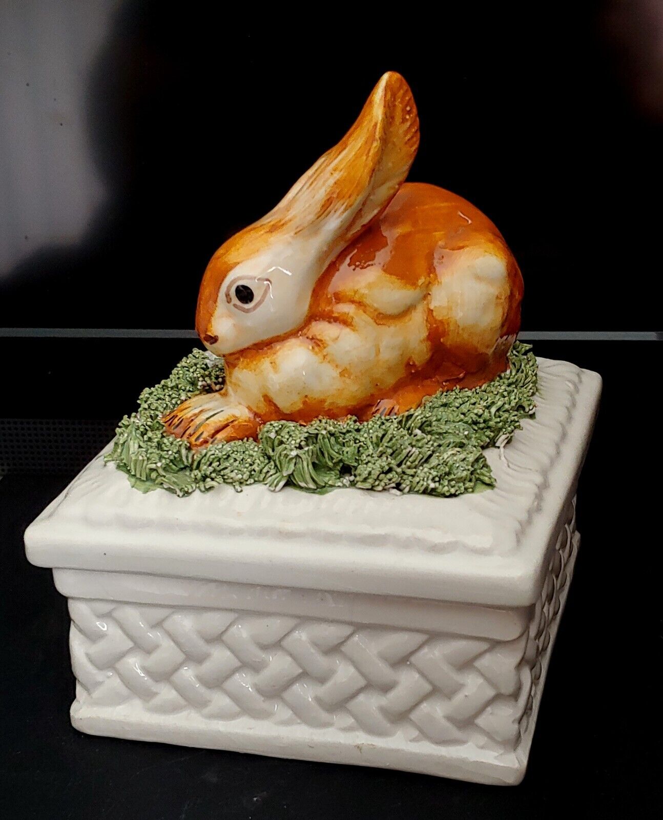 Vintage Italian Rabbit Porcelain covered Box, Numbered Handmade  Excellent Cond.