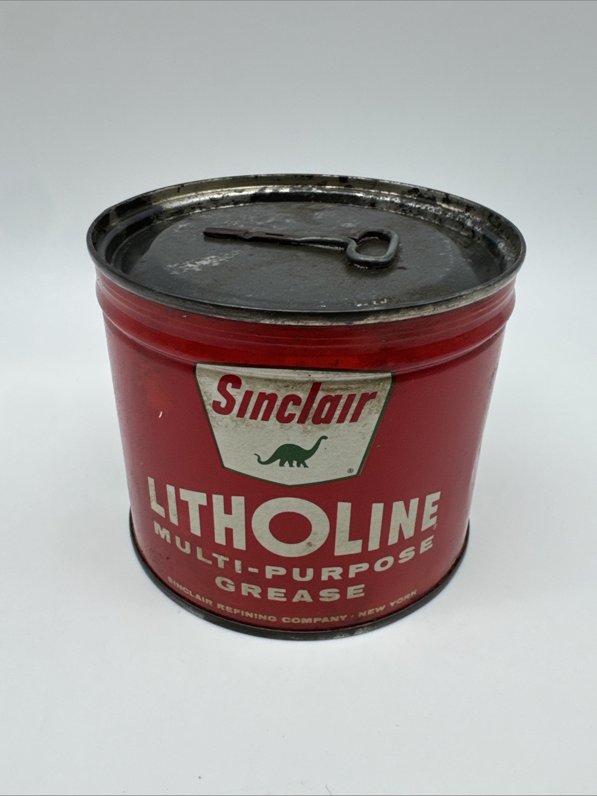 Vintage Sinclair Litholine Multi-Purpose Grease Can Unopened W/Key Dinosaur Vintage Sinclair Litholine Multi-Purpose Grease Can Unopened W/Key Dinosaur
