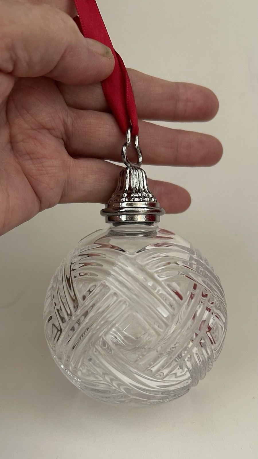 Waterford Crystal Clear Ball Christmas Ornament Hanging Red Ribbon, 1pc Waterford Crystal Clear Ball Christmas Ornament Hanging Red Ribbon, 1pc