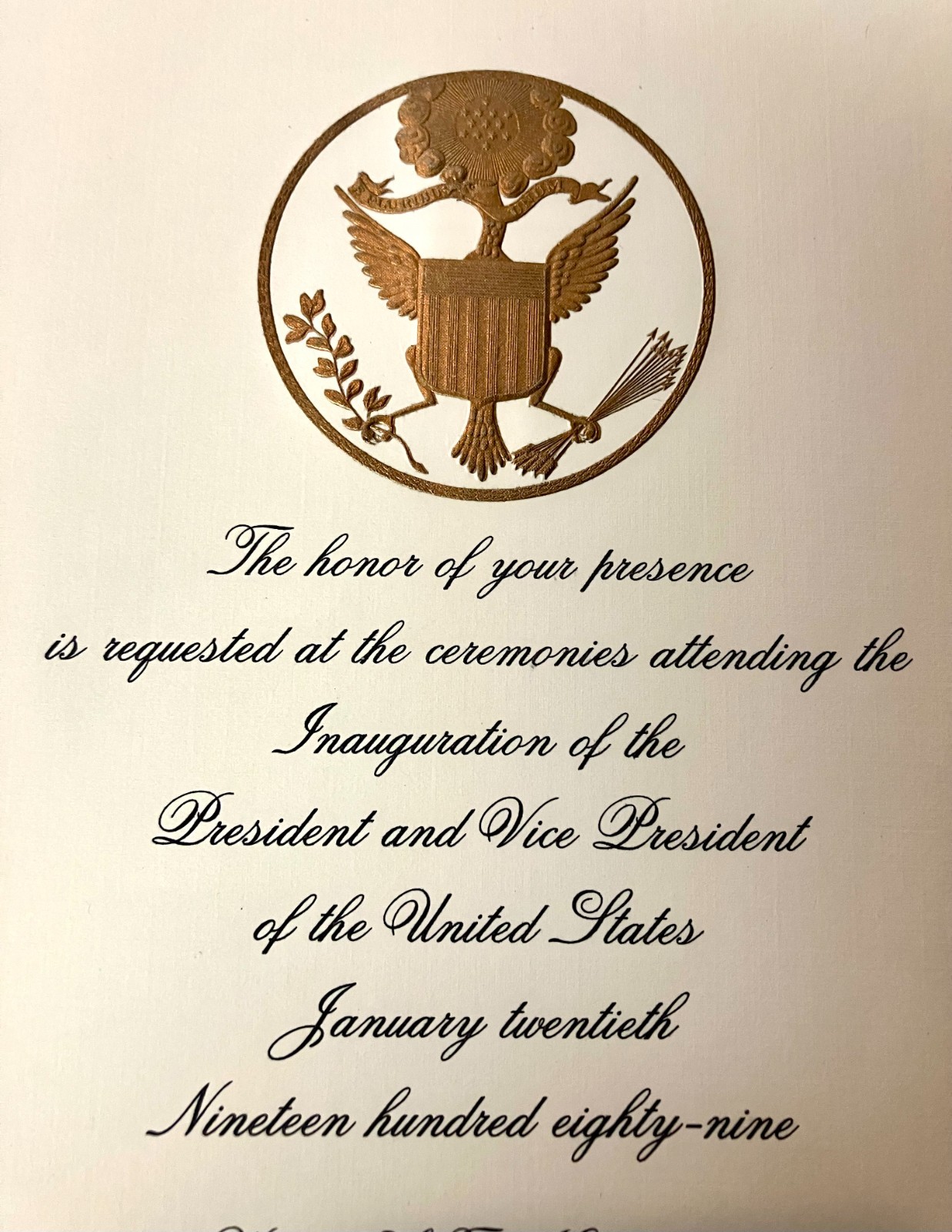 Presidential Inaugural Invitation - George HW Bush - as 41st President 1989 Presidential Inaugural Invitation - George HW Bush - as 41st President 1989