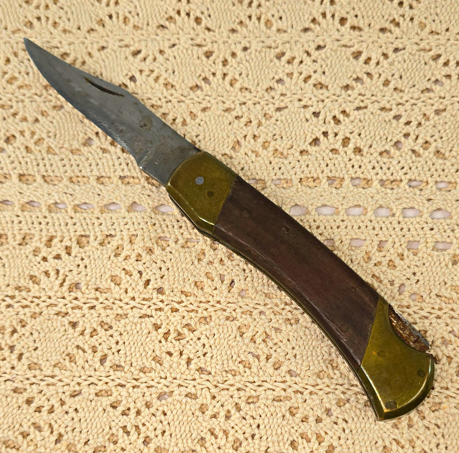 Vintage American Sportsman Solingen Steel Folding Pocket Knife Brass Wood Handle Vintage American Sportsman Solingen Steel Folding Pocket Knife Brass Wood Handle