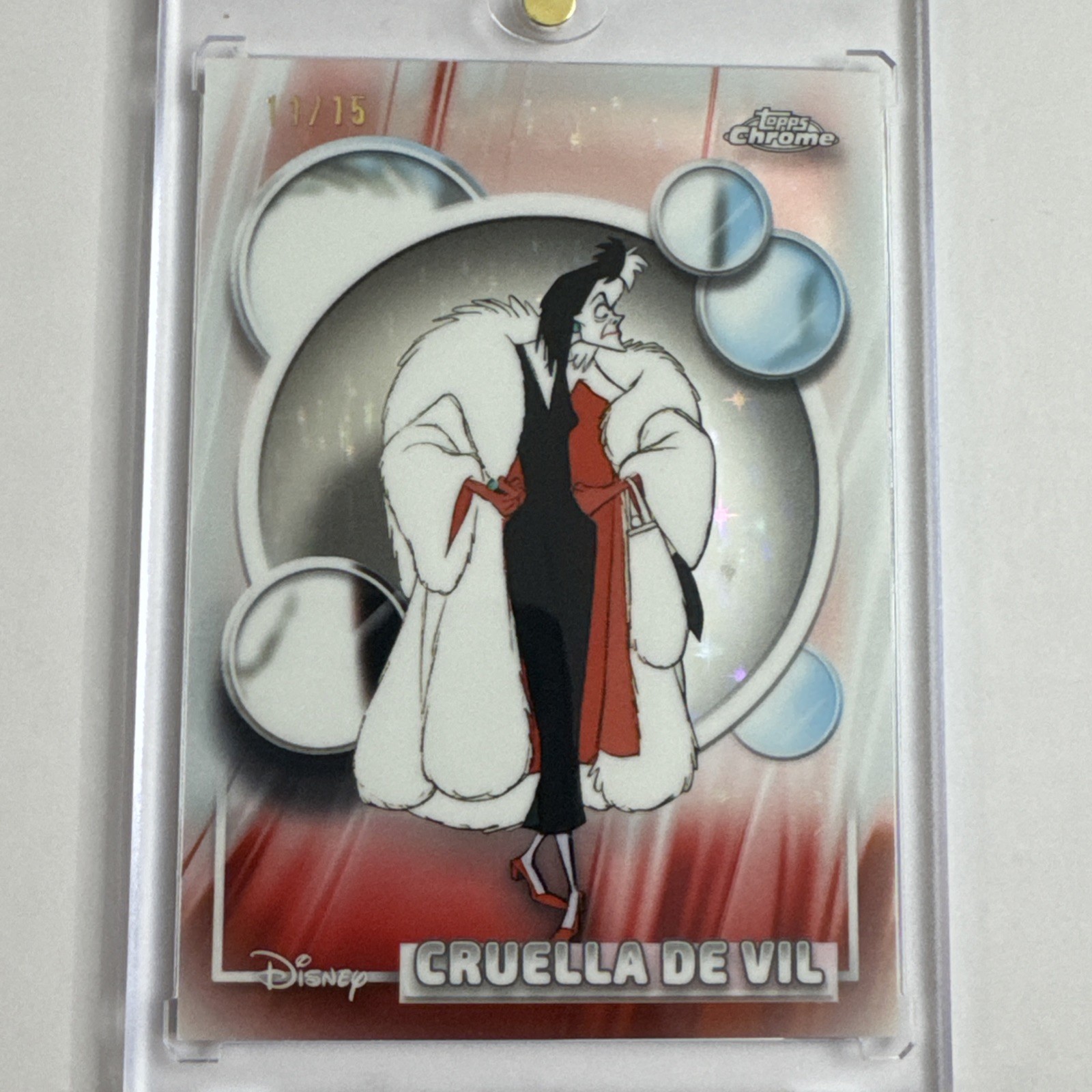 2026 Topps Chrome Disney Cruella De Vil #65 Sparkle Refractor 11/15 SSP Rare