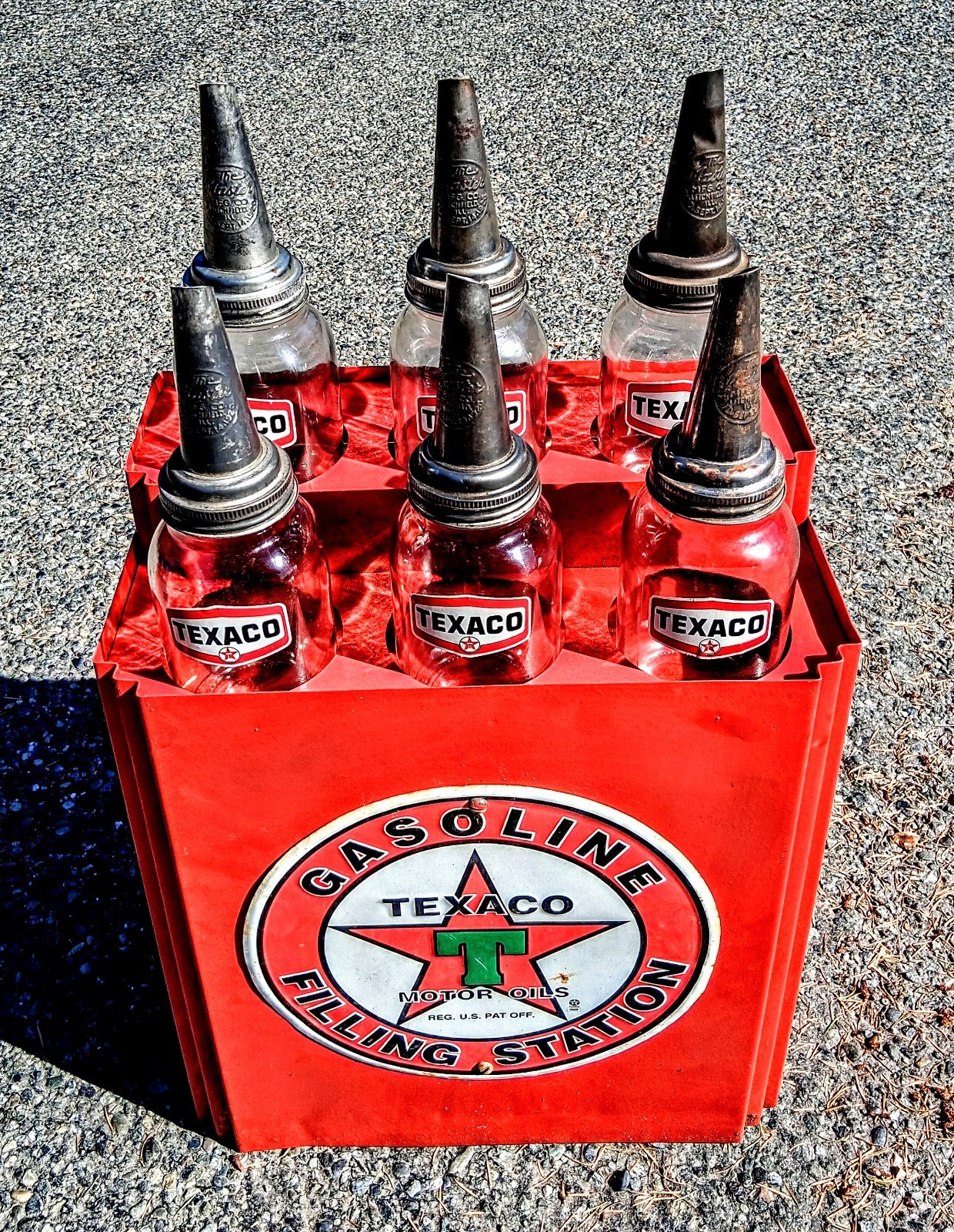 Vintage - Antique Texaco Gas Station Glass Oil Bottle Floor Sign Rack Vintage - Antique Texaco Gas Station Glass Oil Bottle Floor Sign Rack