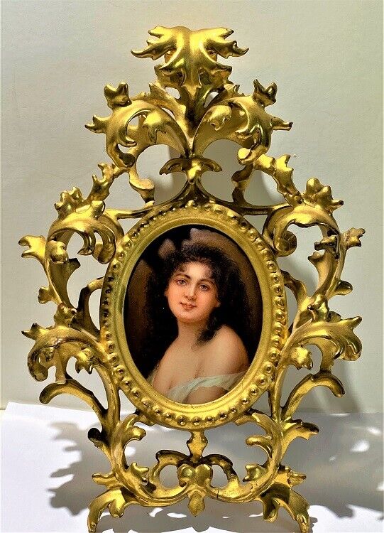 KPM Style Hand Painted Porcelain Plaque Anita mach Sidrel ca 1890.