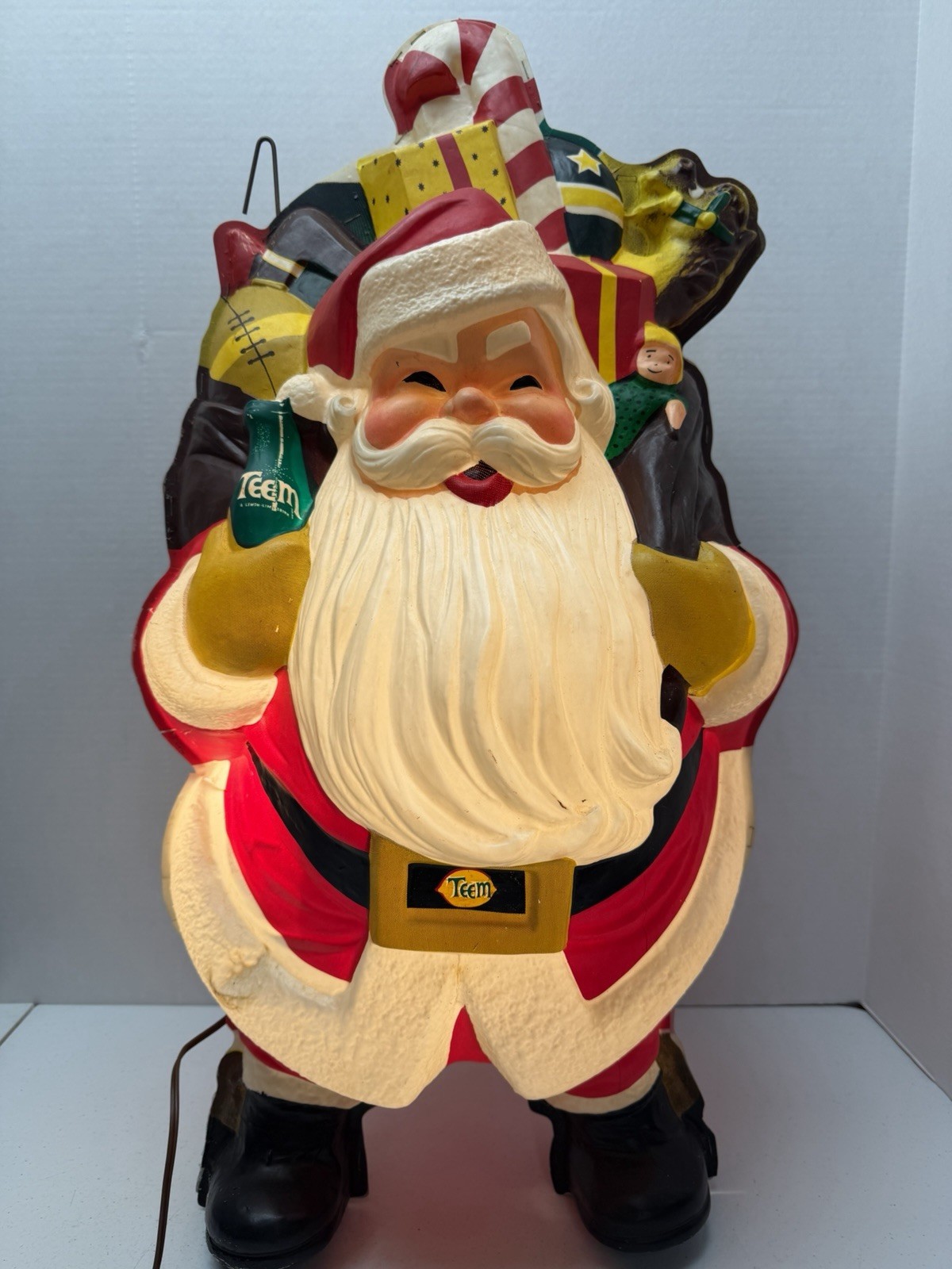 Vtg RARE Teem Soda Pop Red Santa Blow Mold Store Display LA Goodman Lighted 