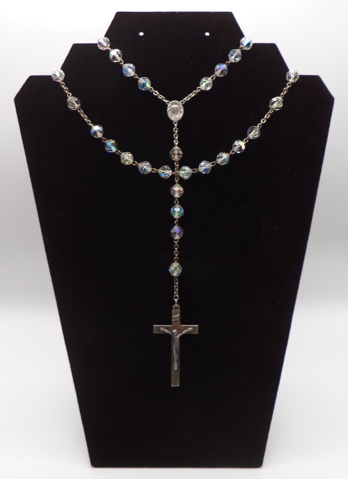 Vintage Gorman Sterling Silver Faceted Aurora Borealis Crystal Rosary 49.6g G Cr Vintage Gorman Sterling Silver Faceted Aurora Borealis Crystal Rosary 49.6g G Cr