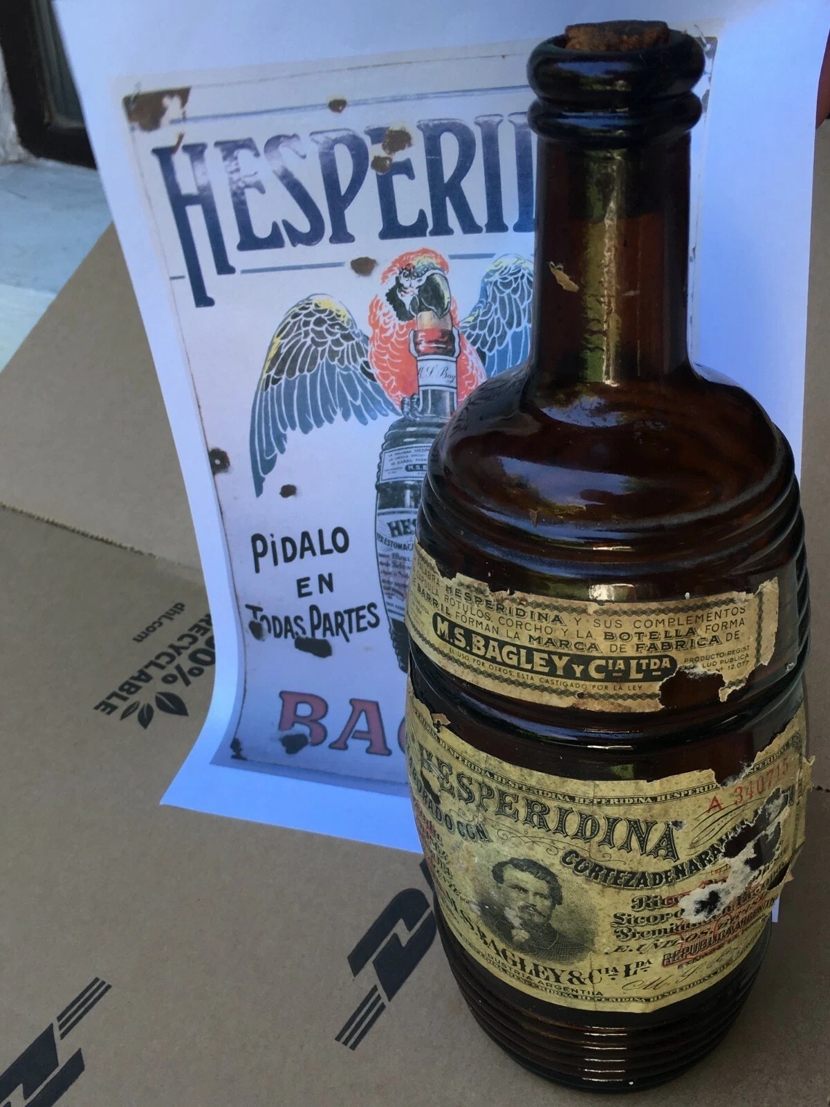 HESPERIDINA year 1953 EMBOSSED BROWN BOTTLE 