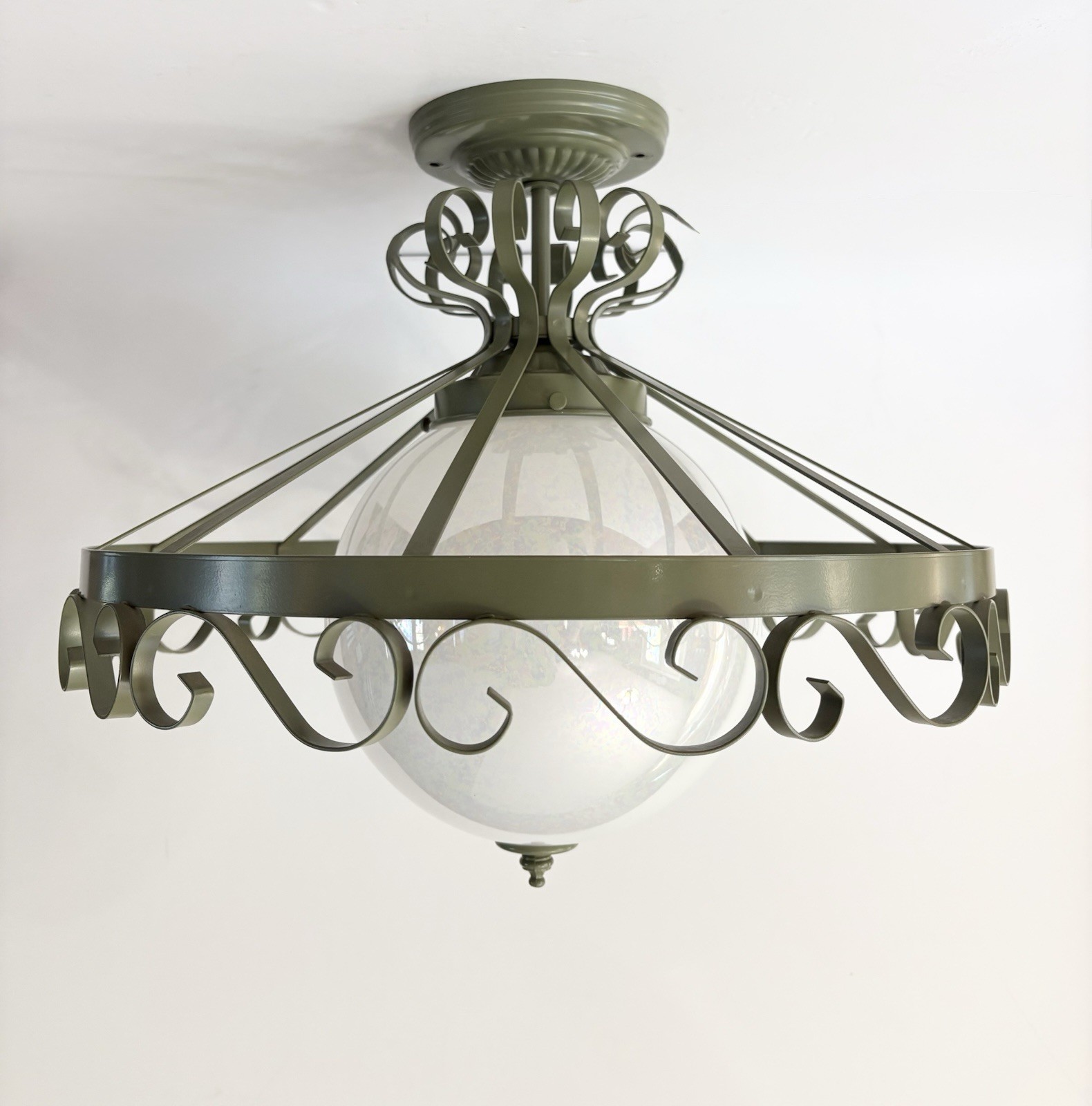 Vintage 1960's Retro Mid Century Iridescent Green Metal Scroll Light Fixture