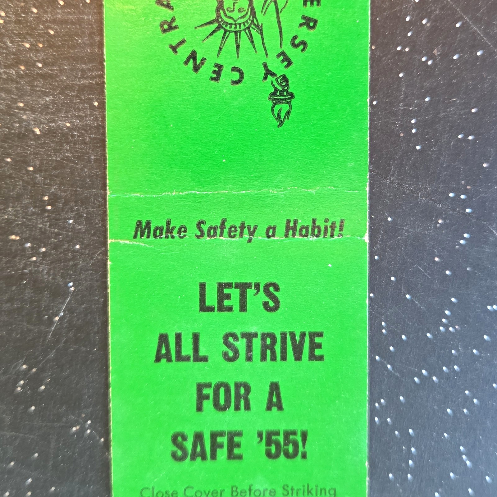 vintage green Safety Center “Let’s All Strive For A Safe ’56” matchbook cover vintage green Safety Center “Let’s All Strive For A Safe ’56” matchbook cover