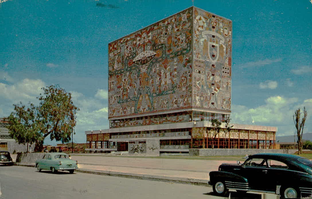 Vintage 1954 UNAM Central Library Mexico City Juan O'Gorman Mural Postcard Vintage 1954 UNAM Central Library Mexico City Juan O'Gorman Mural Postcard
