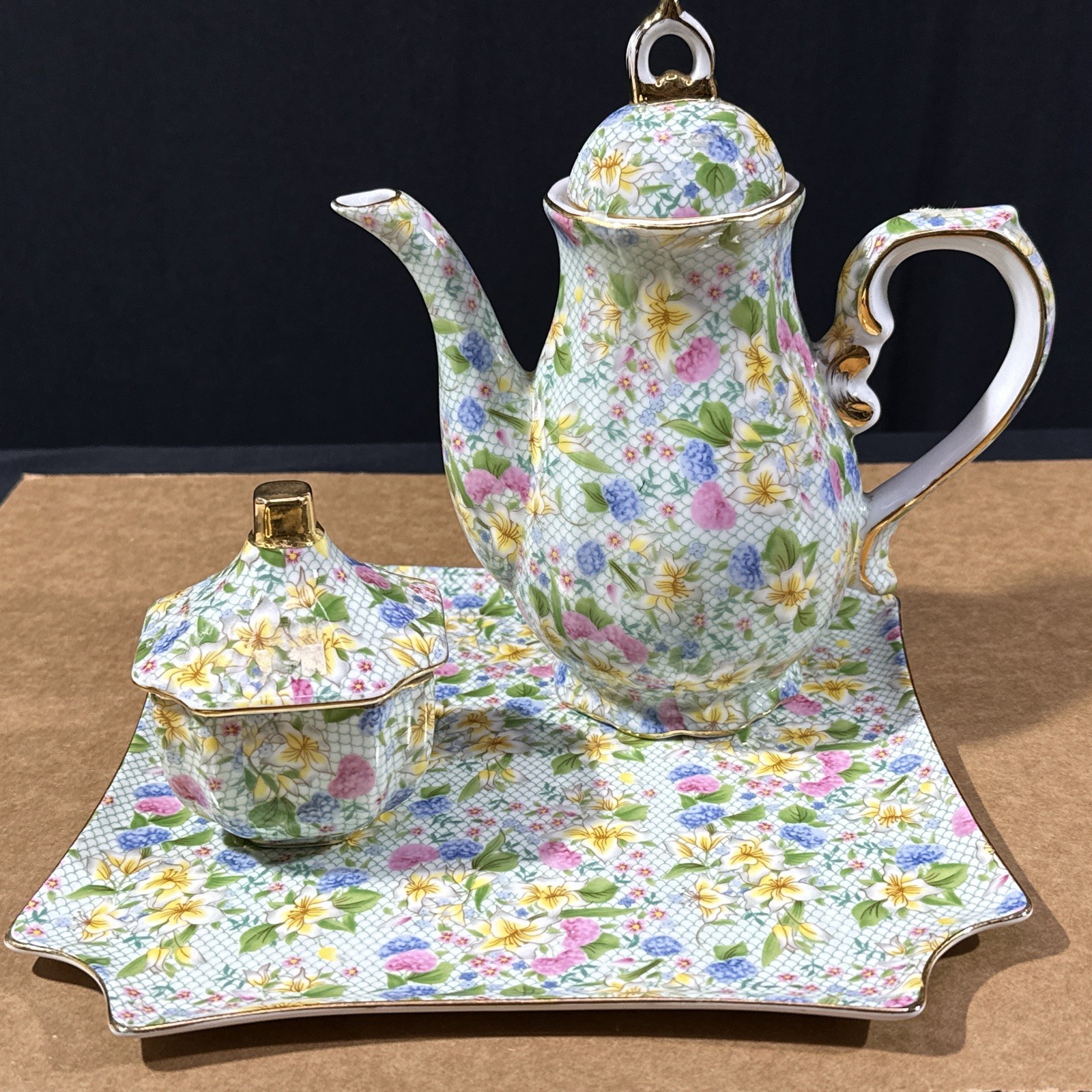 Two's Company Dana Chintz Tea Set with Tray Teapot & Sugar Bowl Two's Company Dana Chintz Tea Set with Tray Teapot & Sugar Bowl