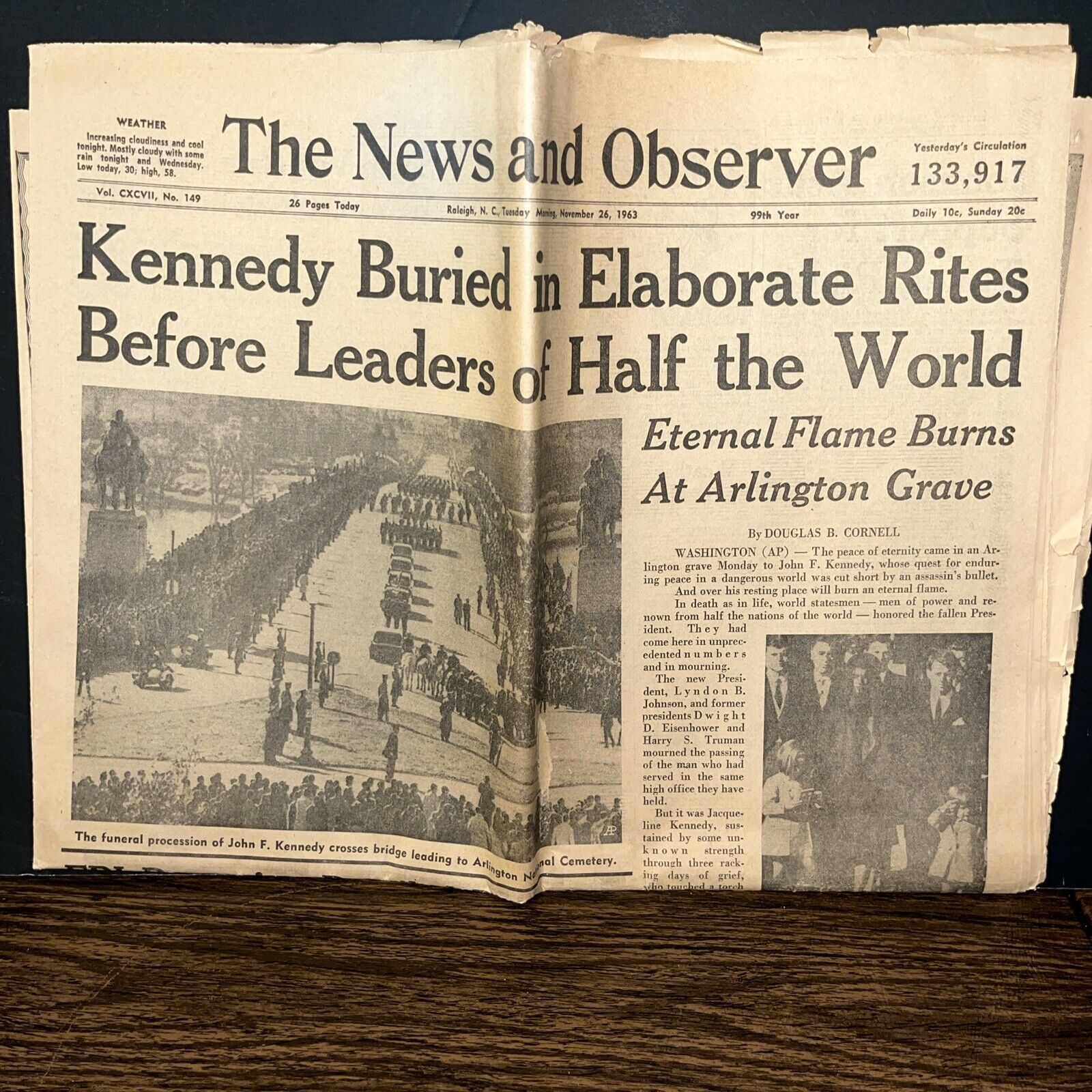 John F Kennedy Assassination JFK Buried Newspaper November 26 1963 NC