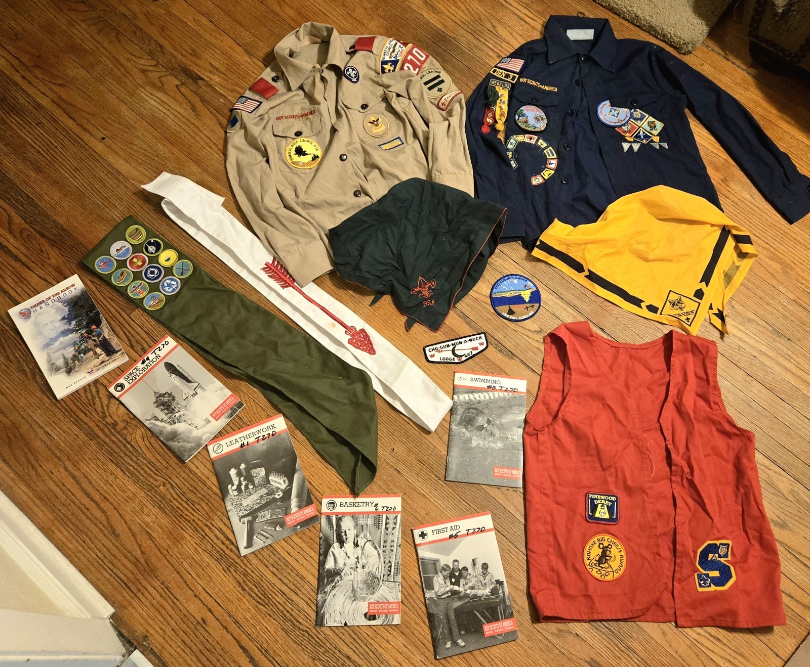 BSA Uniform & Book Lot Troop 270 Order of Arrow Sash 12 Merit Badges Handbooks BSA Uniform & Book Lot Troop 270 Order of Arrow Sash 12 Merit Badges Handbooks