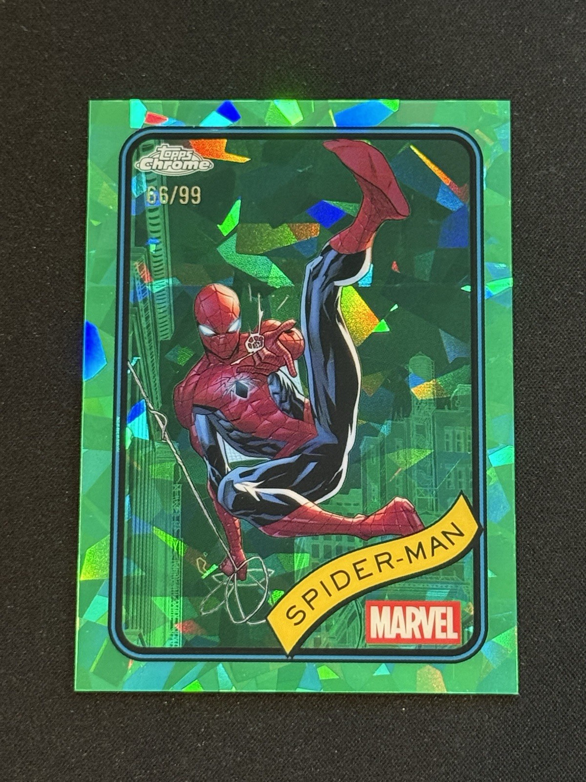 2025 Topps Chrome Marvel Sapphire Spider-Man Green Sapphire /99 #101 2025 Topps Chrome Marvel Sapphire Spider-Man Green Sapphire /99 #101