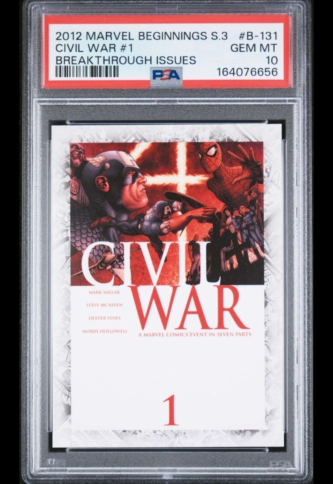 2012 MARVEL BEGINNINGS S3 BREAKTHROUGH ISSUES #B-131 CIVIL WAR #1 POP 3 PSA 10 2012 MARVEL BEGINNINGS S3 BREAKTHROUGH ISSUES #B-131 CIVIL WAR #1 POP 3 PSA 10