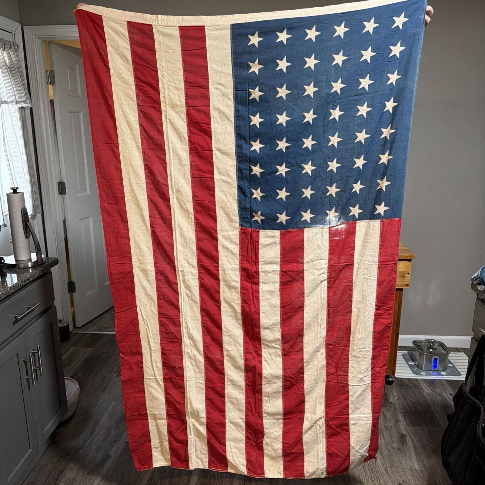 American Flag 48-Star Vintage 44” x 67” - Repaired, Stains, Holes American Flag 48-Star Vintage 44” x 67” - Repaired, Stains, Holes