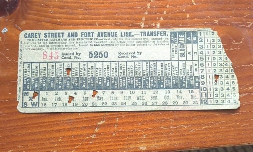 1920s United Railways & Electric Transfer Ticket Baltimore, MD Carey St Fort Ave 1920s United Railways & Electric Transfer Ticket Baltimore, MD Carey St Fort Ave
