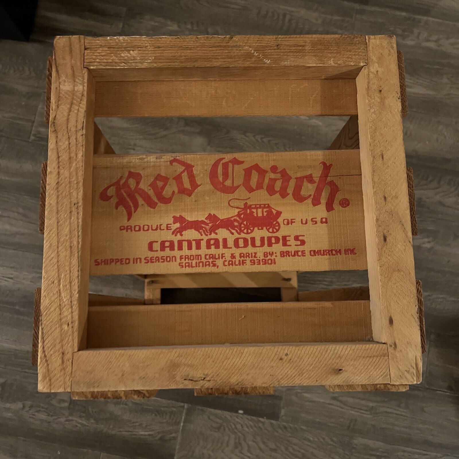 RARE RED COACH CANTALOUPES VTG WOOD SHIPPING CRATE FRUIT LABEL BOX ADVERTISING