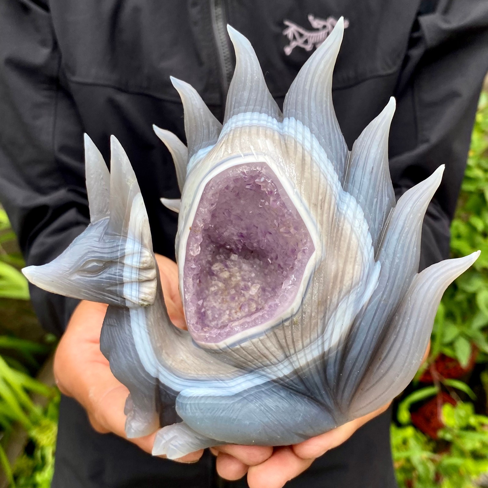 2.07LB Natural Agate Geode Hand Carved Nine-tailed Fox Quartz Crystal Decor 2.07LB Natural Agate Geode Hand Carved Nine-tailed Fox Quartz Crystal Decor