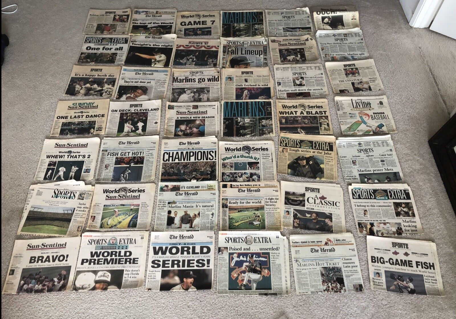 Florida Marlins 1997-2003 World Championship Original Newspaper Lot Of 42