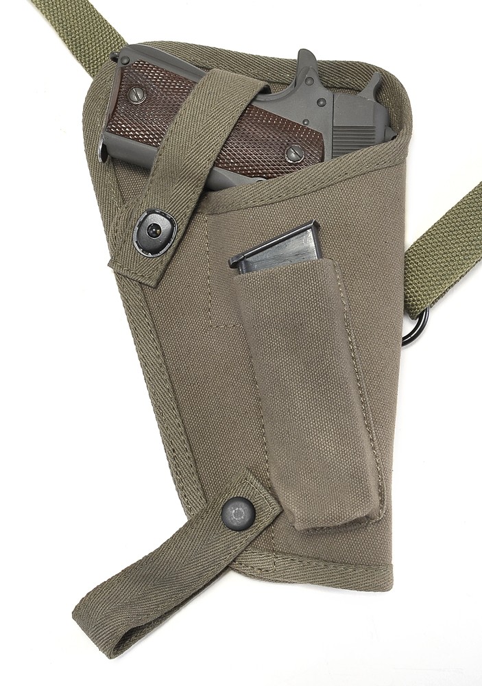 US WW2 M3 OD Canvas Colt 1911 .45 Tanker Shoulder Holster with Magazine Pouch US WW2 M3 OD Canvas Colt 1911 .45 Tanker Shoulder Holster with Magazine Pouch