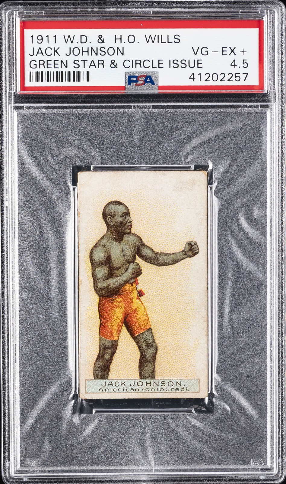 1911 W.D. & H.O. WILLS GREEN STAR & CIRCLE ISSUE JACK JOHNSON PSA 4.5 1911 W.D. & H.O. WILLS GREEN STAR & CIRCLE ISSUE JACK JOHNSON PSA 4.5