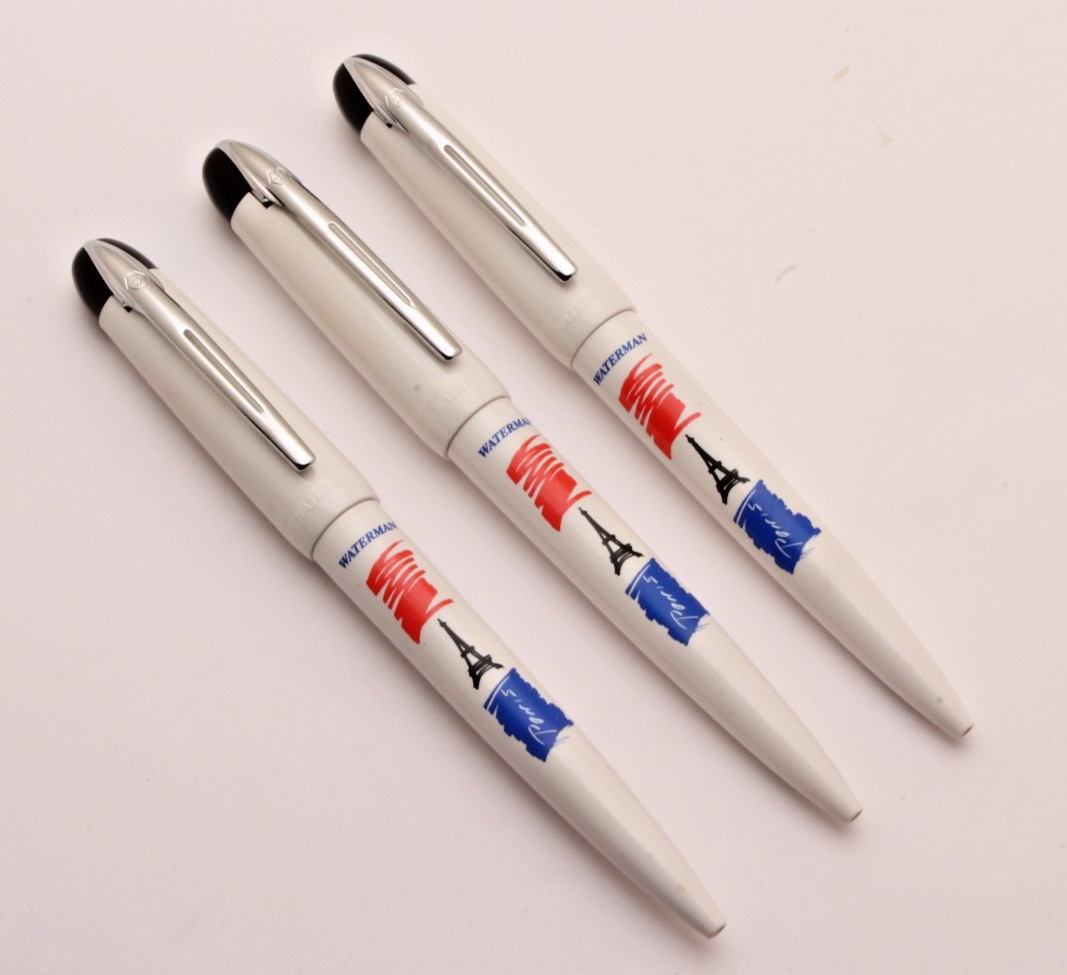 SET OF 3 Waterman Paris Effile Tower Ballpoint Pen White Body NEW OLD STOCK SET OF 3 Waterman Paris Effile Tower Ballpoint Pen White Body NEW OLD STOCK