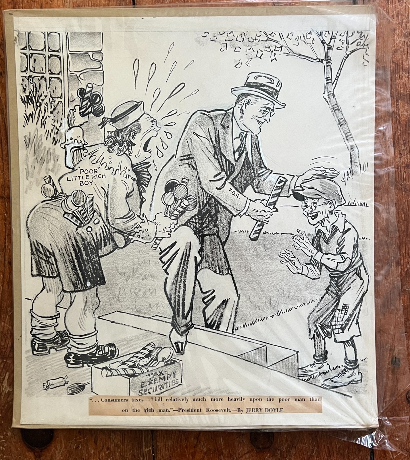Jerry Doyle Original FDR New Deal Cartoon Tax Exempt Securities 1930s 17"x15" Jerry Doyle Original FDR New Deal Cartoon Tax Exempt Securities 1930s 17"x15"