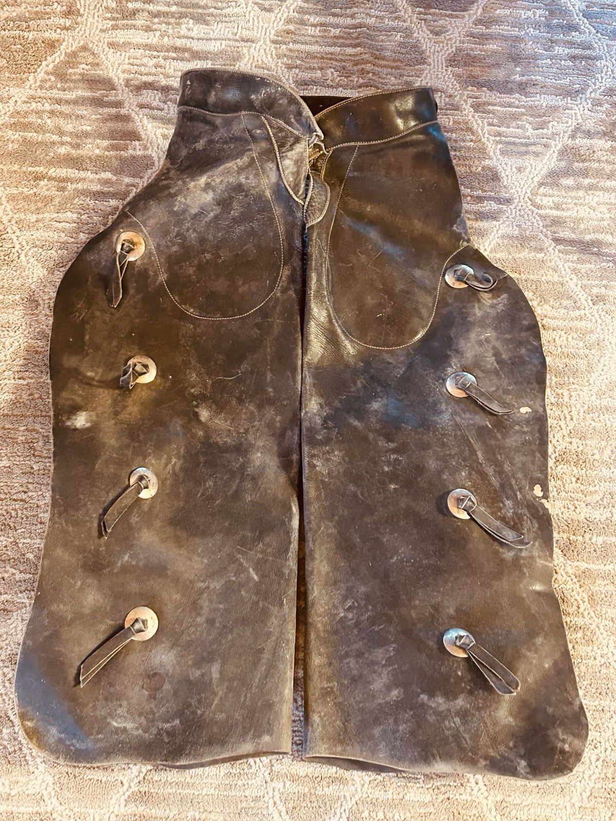 Lichtenberger Ferguson Antique Vtg Western Cowboy Leather Chaps Old 1920s Concho Lichtenberger Ferguson Antique Vtg Western Cowboy Leather Chaps Old 1920s Concho