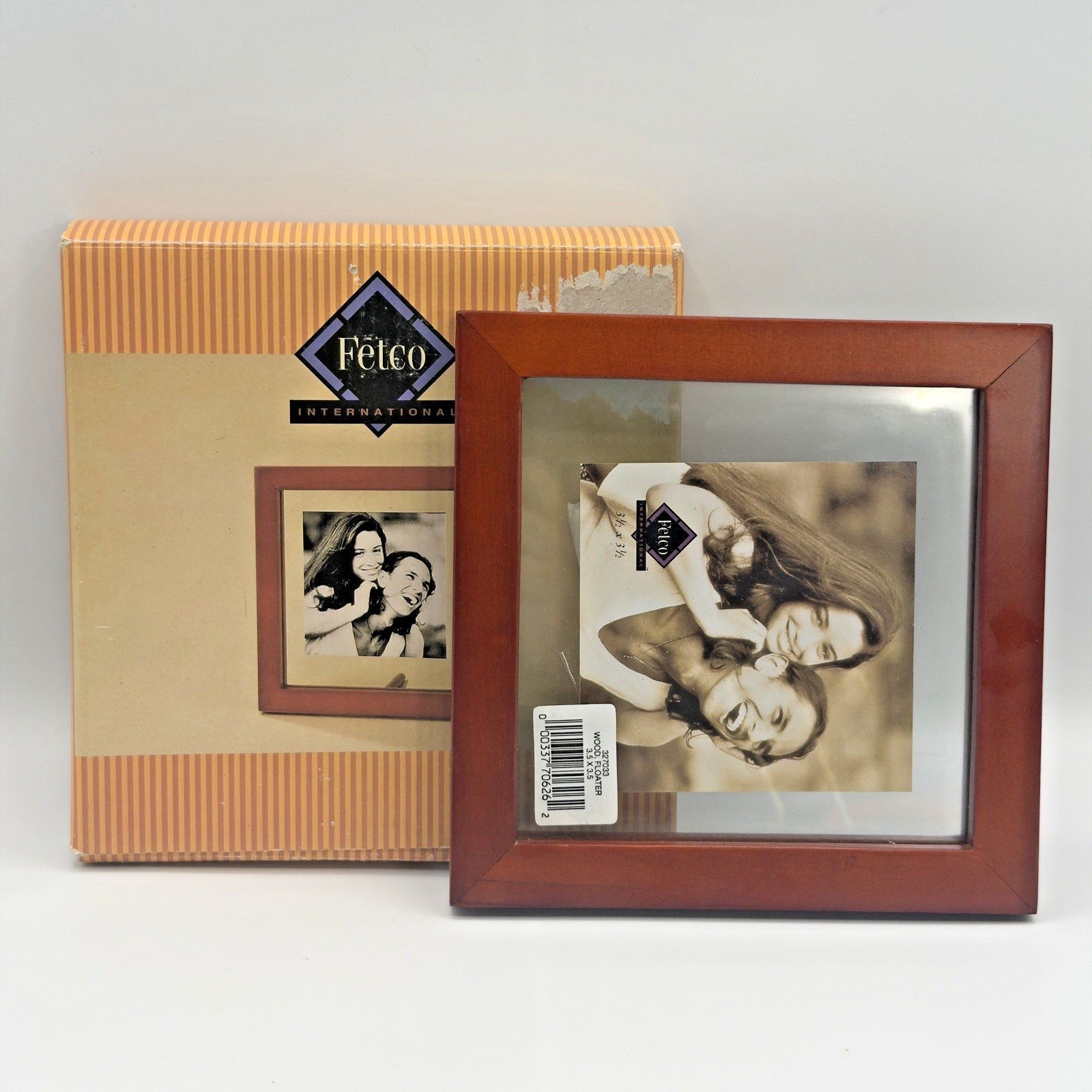 NEW Fetco Beacon Hill Dark Wood Floating Handmade Picture Frame 3.5x3.6" VTG