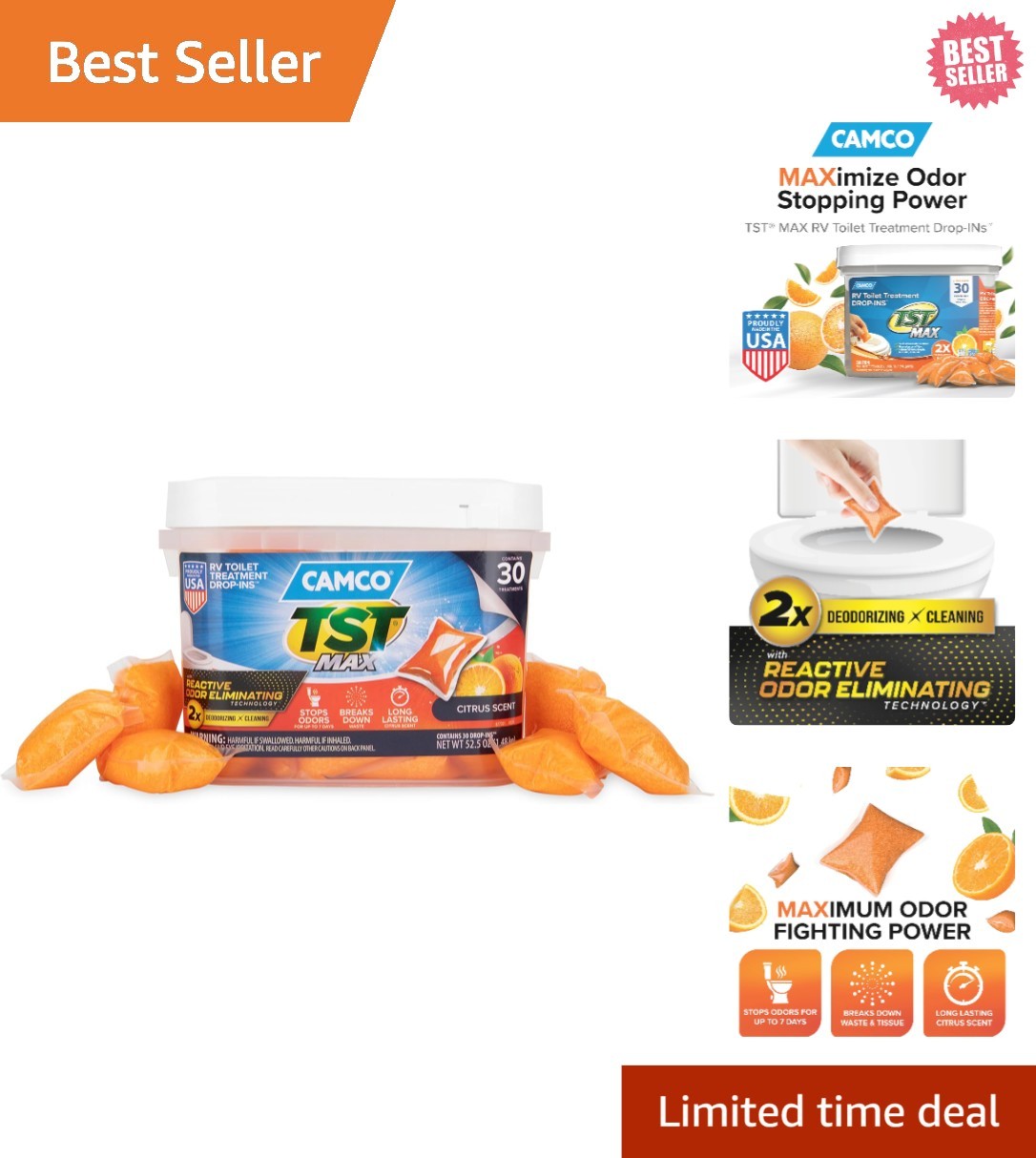 Camco TST MAX RV Toilet Treatment Drop-Ins, Orange Scent, 30 Pack (41183) Camco TST MAX RV Toilet Treatment Drop-Ins, Orange Scent, 30 Pack (41183)