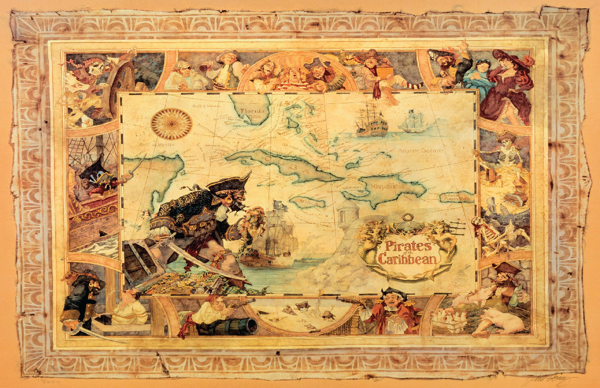 Pirates of the Caribbean EuroDisney Map Disneyland Illustrated Disney Print