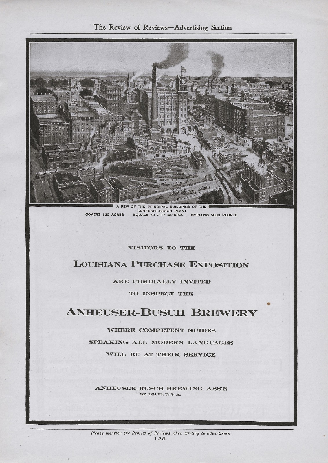 1904 St Louis World's Fair ANHEUSER-BUSCH BREWERY Louisiana Purchase Expo Vtg Ad
