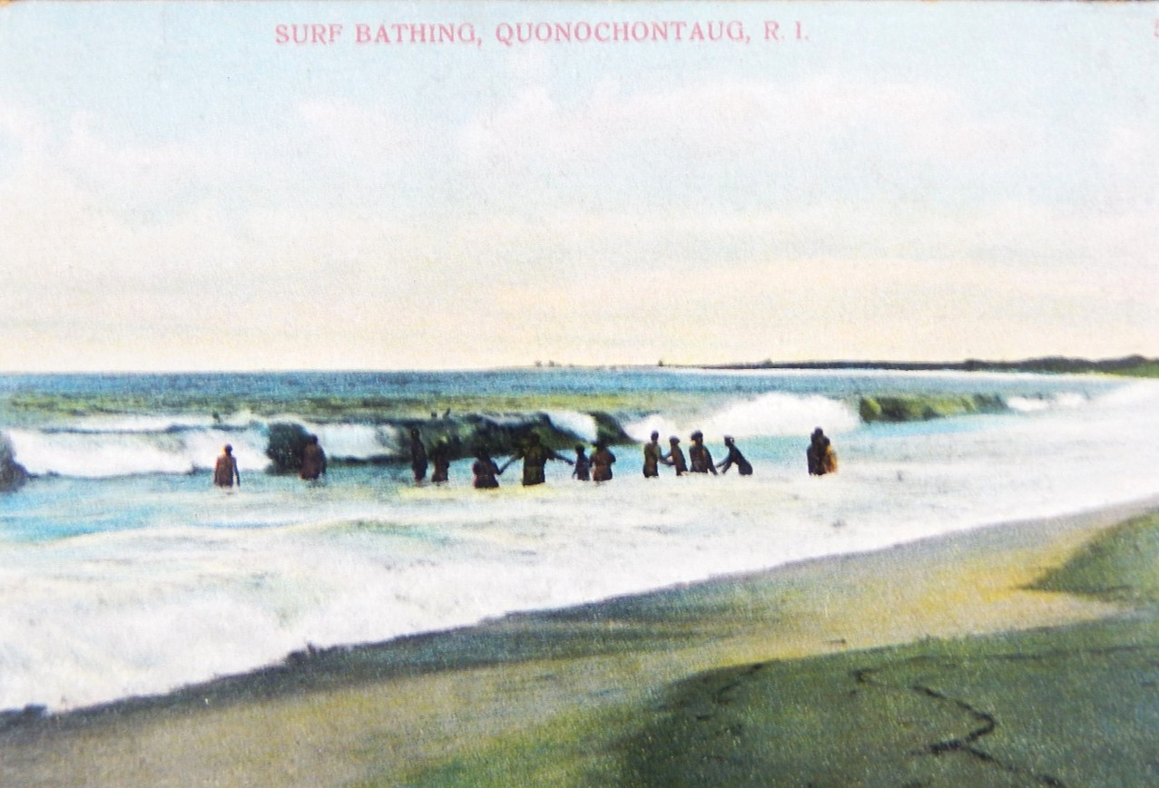 1907 QUONOCHONTAUG RHODE ISLAND POSTCARD POSTED VINTAGE SURF BATHING OCEAN BEACH