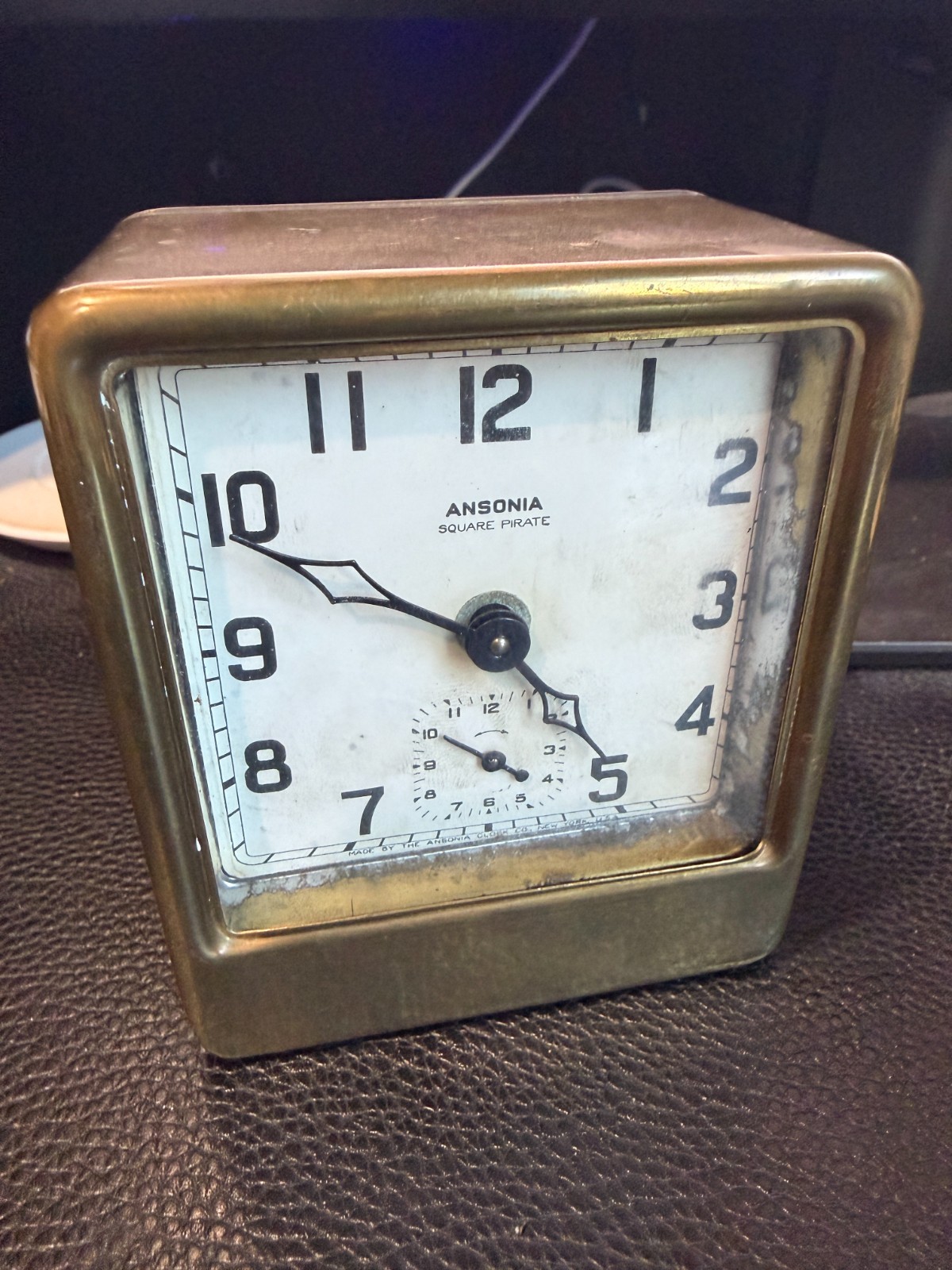 ANTIQUE ANSONIA ART-DECO "SQUARE PIRATE" Alarm Clock RUNS ANTIQUE ANSONIA ART-DECO "SQUARE PIRATE" Alarm Clock RUNS