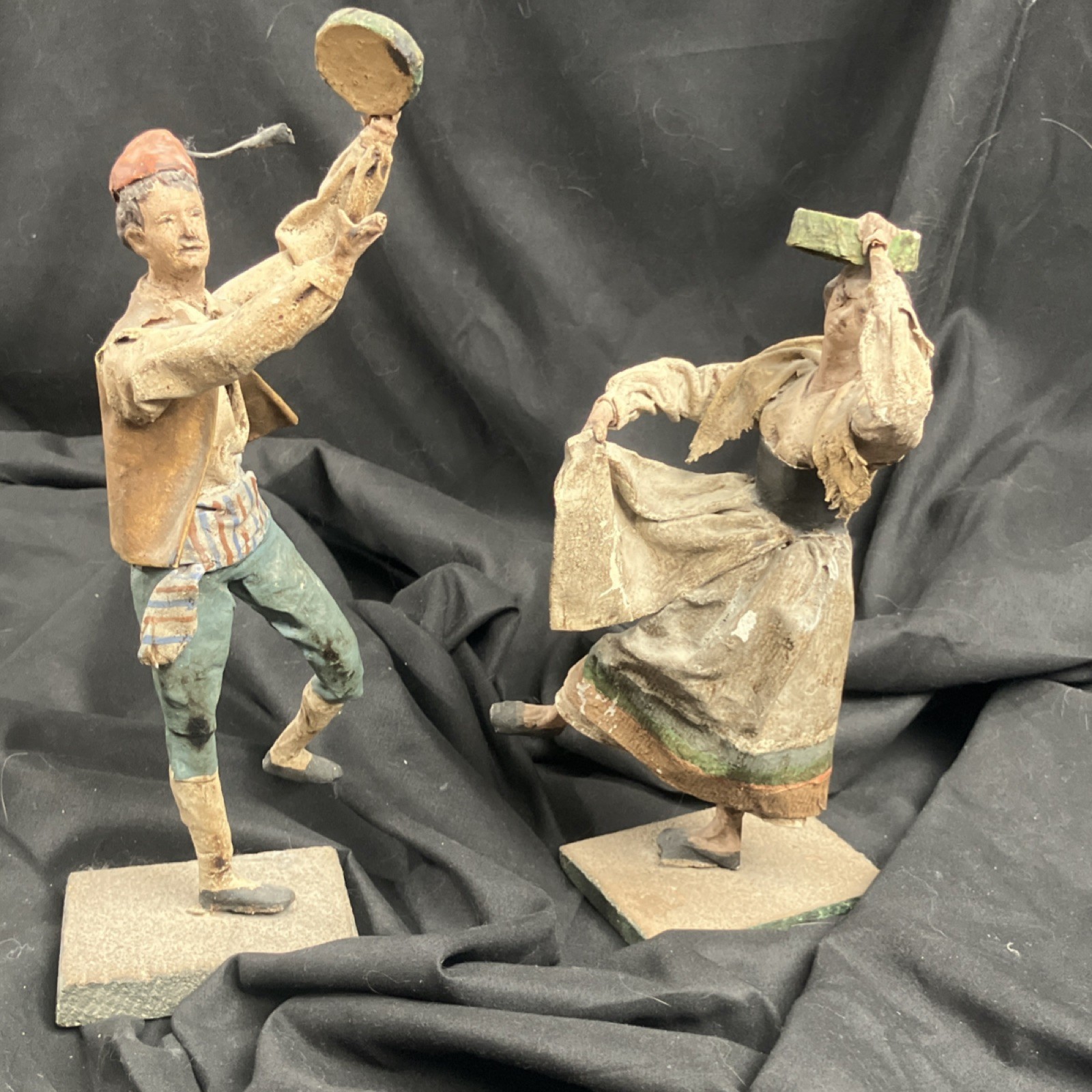 Vintage antique Hand Painted papier-mâché, textiles fabric Dancer Set of 2, Vintage antique Hand Painted papier-mâché, textiles fabric Dancer Set of 2,