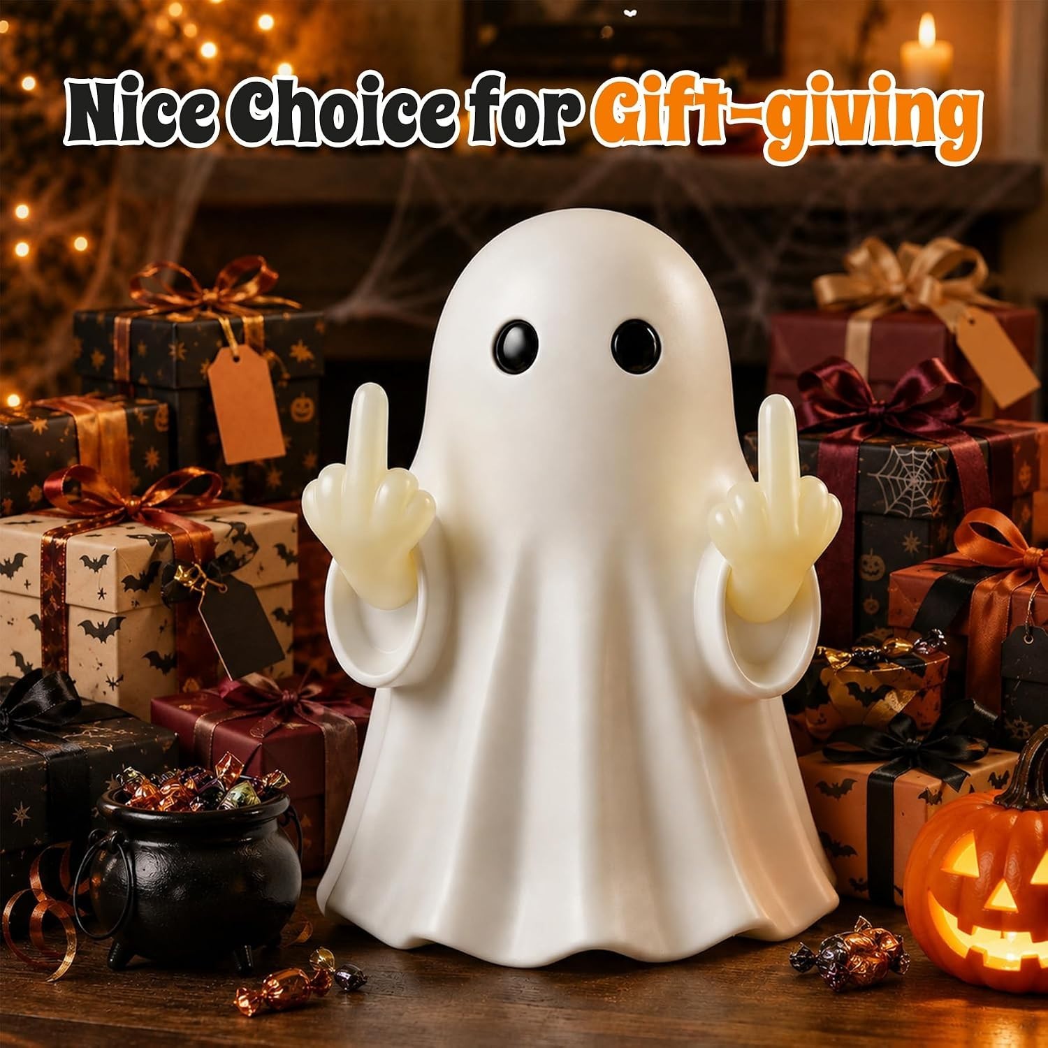 Halloween Ghost Figurine Glow Cute Finger Ghost Statue Big