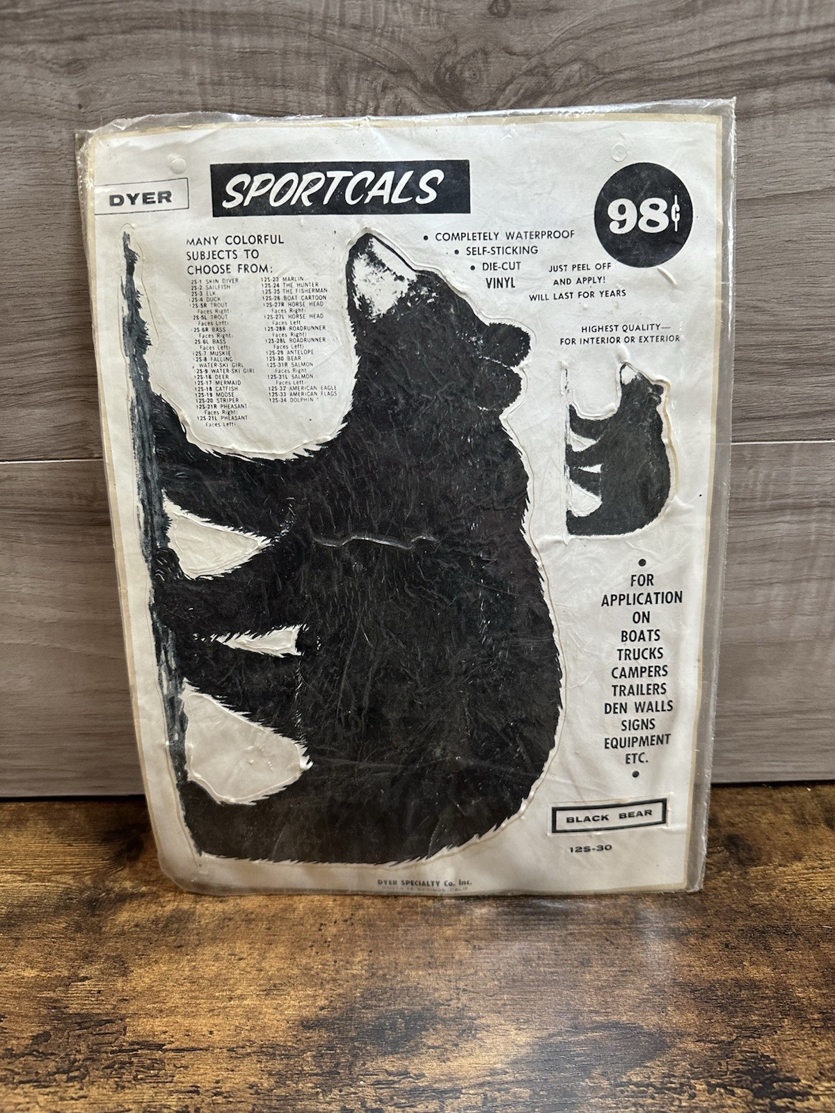 Vintage Dyer Sportcals Black Bear Vinyl Decal Waterproof Self Stick 125-30 Vintage Dyer Sportcals Black Bear Vinyl Decal Waterproof Self Stick 125-30